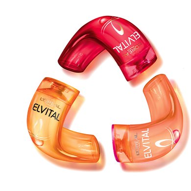 Elvital Produkte im Recycling-Kreis angeordnet