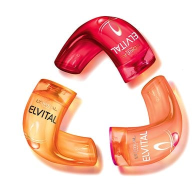 Elvital Produkte im Recycling-Kreis angeordnet