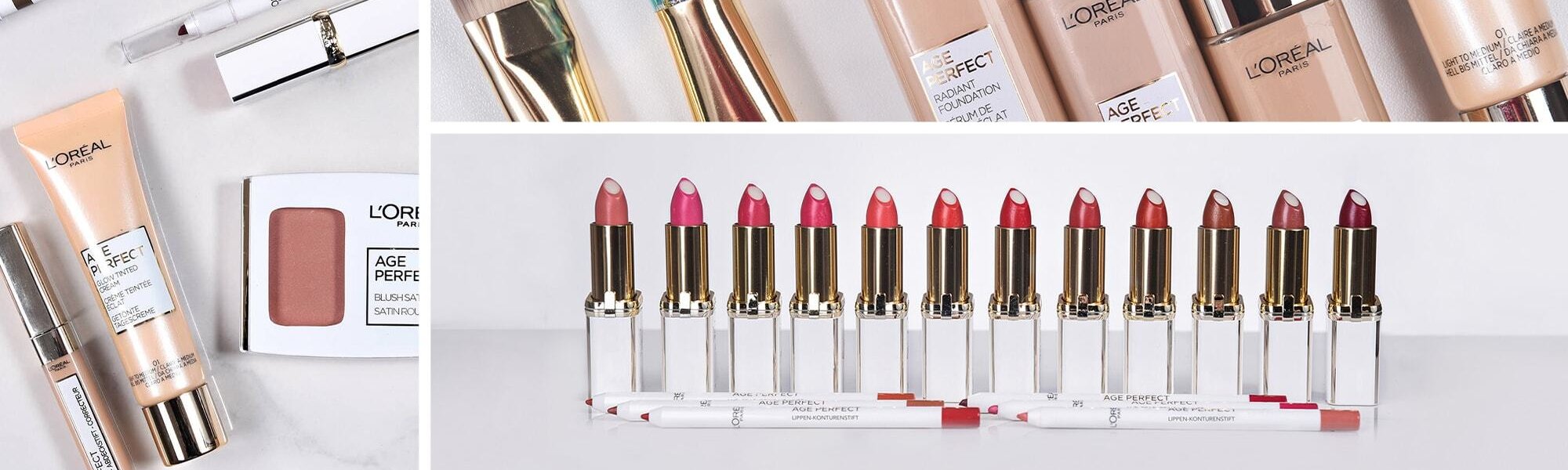 Collage mit den Age Perfect Make up Produkten