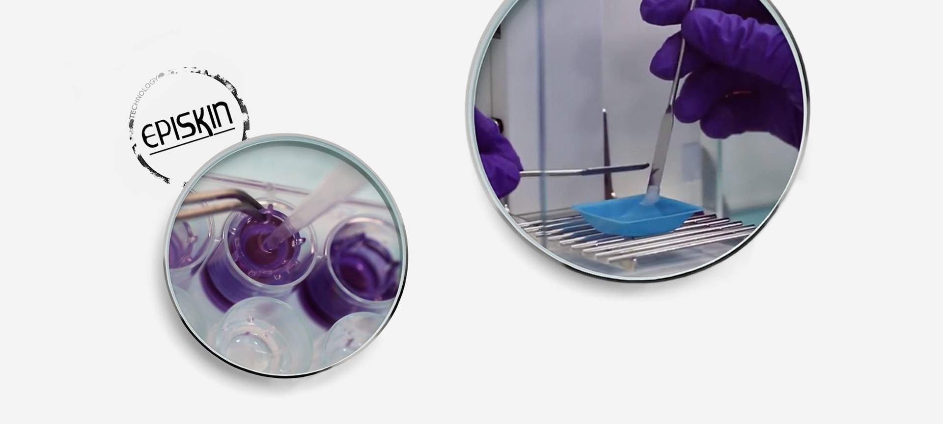 Collage mit zwei kreisförmigen Bildausschnitten mit Bildern aus der Arbeit im Labor