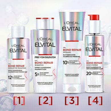 Produktabbildungen der L'Oréal Elvital Bond Repair-Reihe