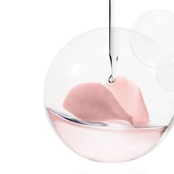 Bildhafte Darstellung einer Petrischale mit rosa Flüssigkeit und Geranien-Blüte