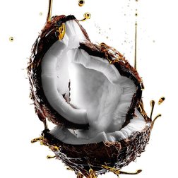 Kokosnusshälften, von denen Öl tropft