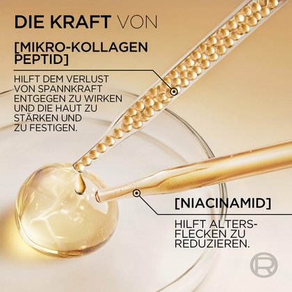 Kollagen & Niacinamid: Mikro-Peptide stärken Haut, Niacinamid reduziert Altersflecken für Straffheit.