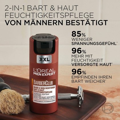 Barber Club Bart & Haut XXL Feuchtigkeitspflege - Produkt mit drei Produktvorteilen