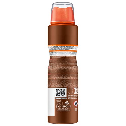 Rückseite der Barber Club 150ml Deospray-Dose mit Produktinfos.