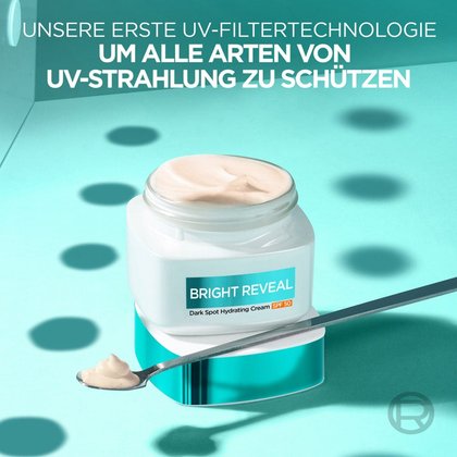 Bright Reveal Dark Spot Feuchtigkeitspflege LSF50 -Produktansicht plus Filtertechnologie