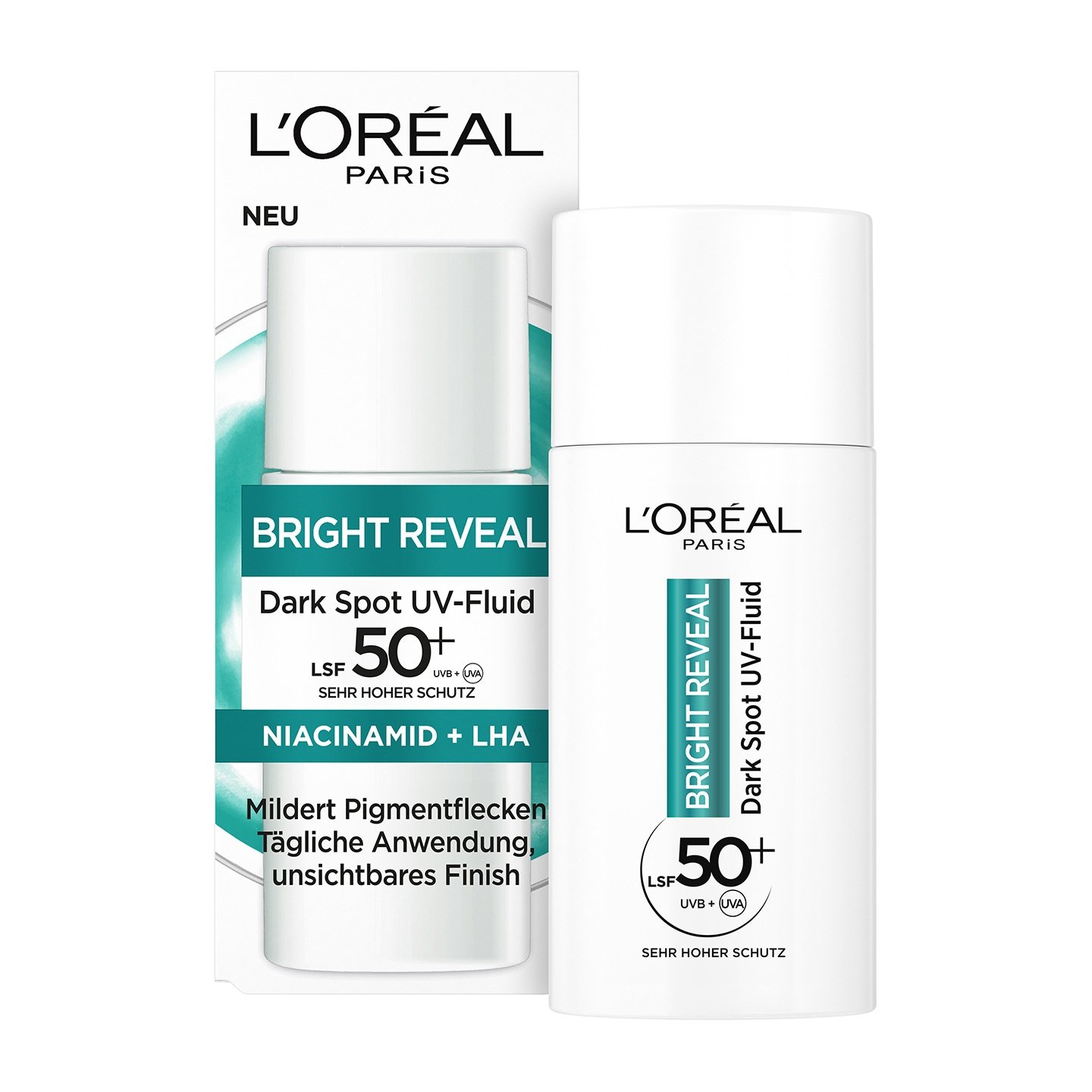 Bright Reveal Dark Spot UV Fluid LSF 50 - Verpackung & Produkt Vorderansicht
