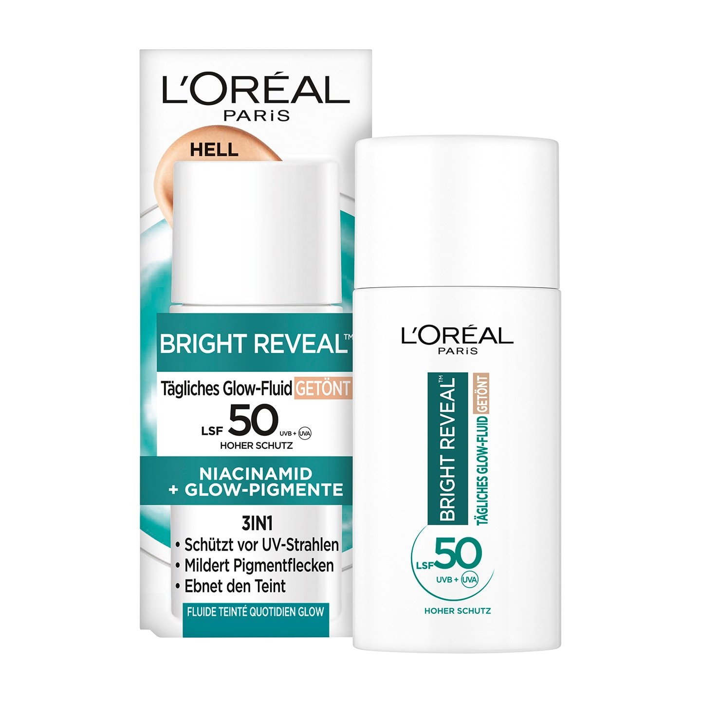 Bright Reveal Tägliches Glow-Fluid Getönt Light - Produkt & Verpackung Vorderansicht