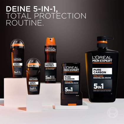 Produktübersicht der Carbon Protect Deos und Pure Carbon Duschgele.