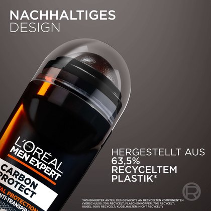 Detailansicht des Deorollers mit Text zum nachhaltigen Design aus recyceltem Plastik.