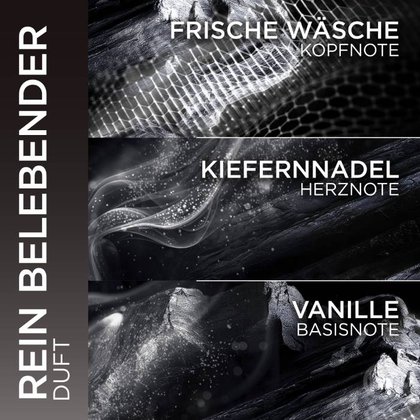 Duftnoten des rein belebenden Dufts mit frischer Wäsche, Kiefernnadel und Vanille.