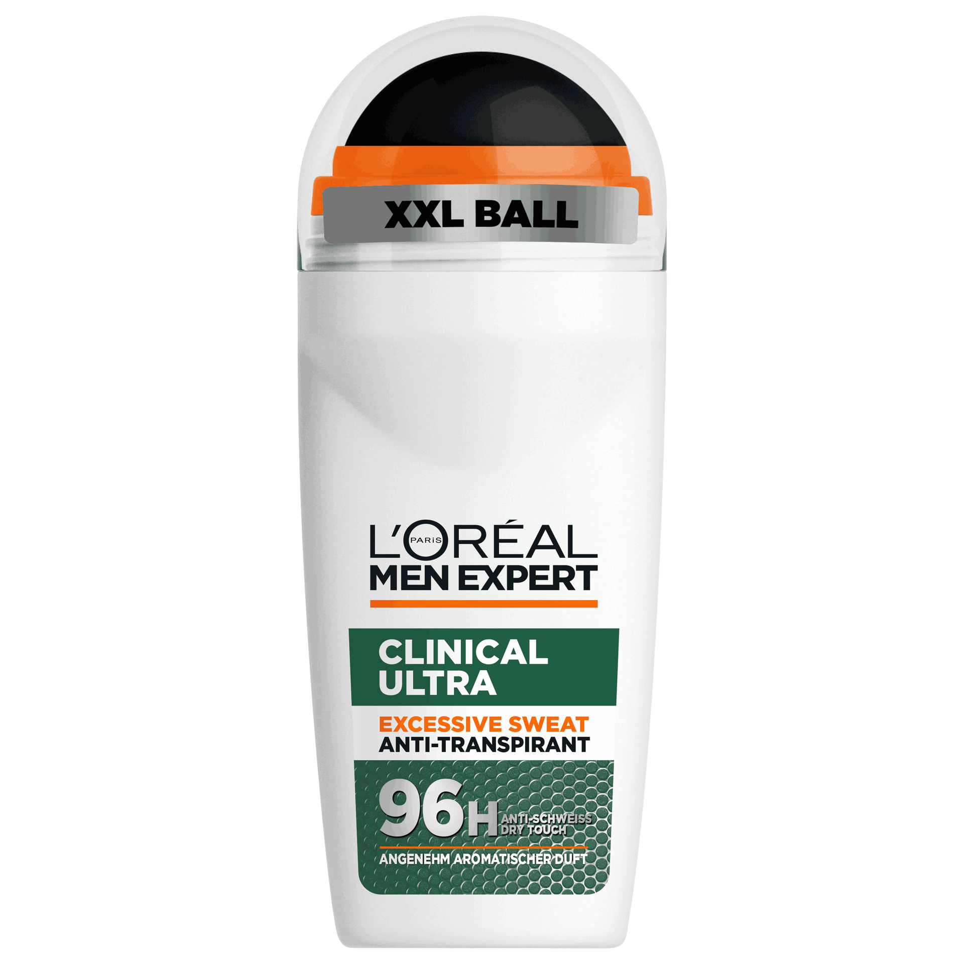 L'Oréal Men Expert Clinical Ultra Anti-Transpirant Roll-On mit XXL Ball, 96H Schutz gegen exzessives Schwitzen, Verpackungsansicht