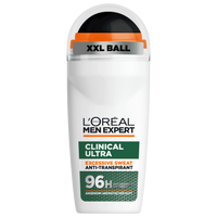 L'Oréal Men Expert Clinical Ultra Anti-Transpirant Roll-On mit XXL Ball, 96H Schutz gegen exzessives Schwitzen, Verpackungsansicht