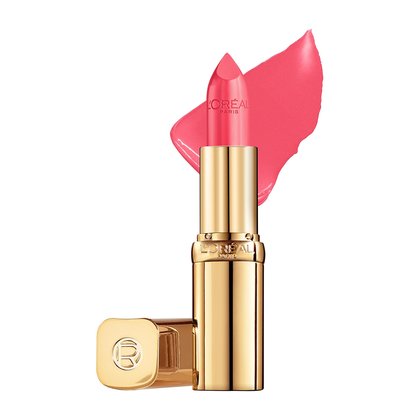 Farbbeispiel und geoeffneter Lippenstift Color Riche Satin in der Farbe French Made