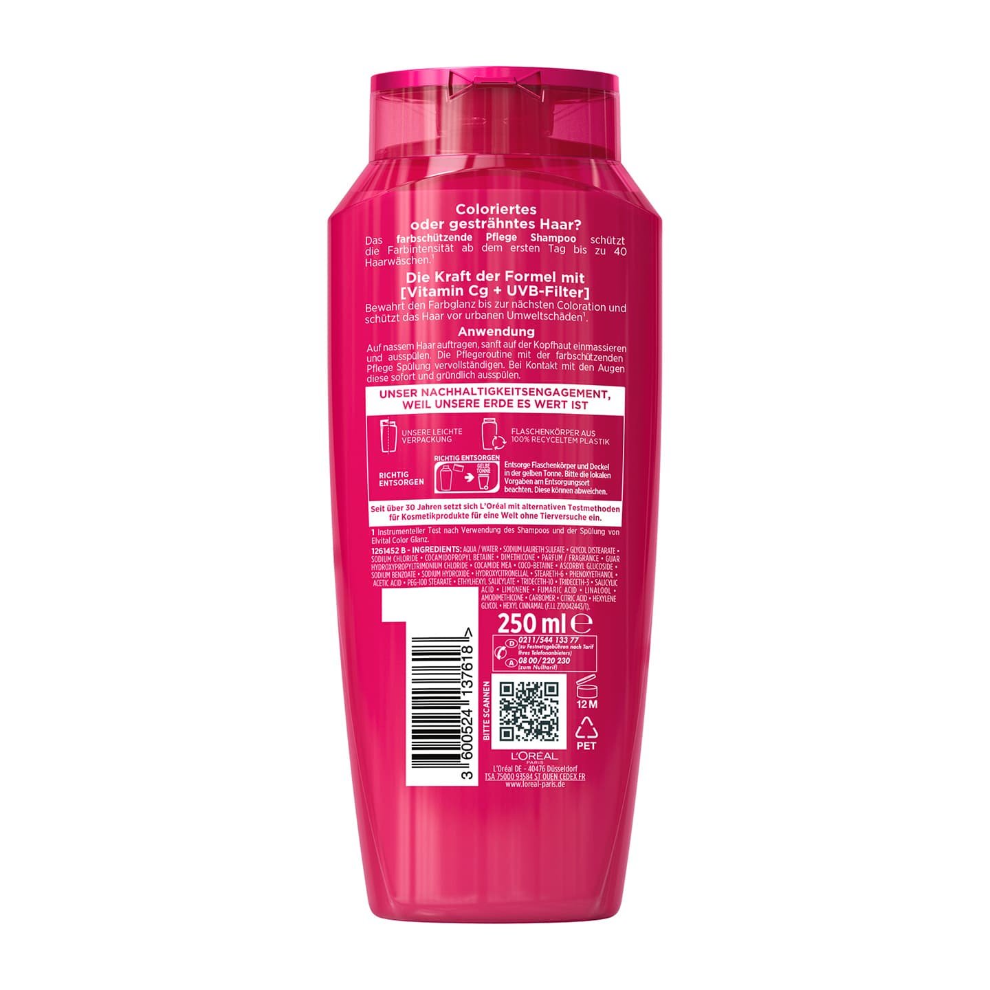 Elvital Color Glanz Pflege Shampoo 250ml - Produkt Rückseite