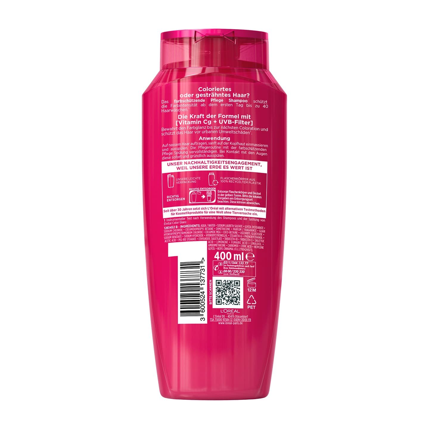 Elvital Color Glanz Pflege Shampoo 400ml - Produkt Rückseite