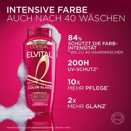 Produkt mit Text:Intensive Farbe auch nach 40 Wäschen und 4 Produktvorteilen