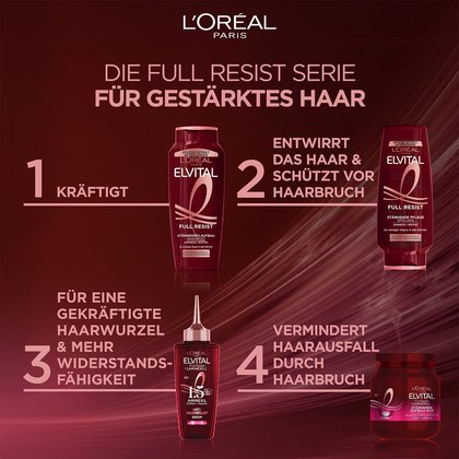 Routine anhand der Elvital Full Resist-Haarpflege-Reihe