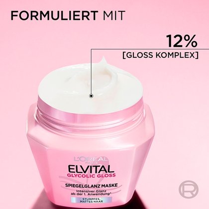 Geöffneter Elvital Glycolic Gloss Spiegelglanz-Maskentiegel.