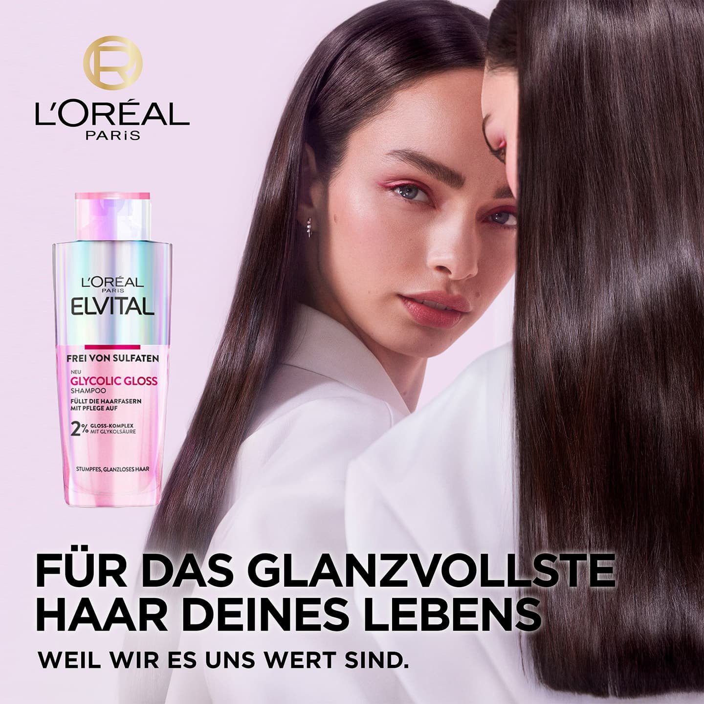 Elvital Glycolic Gloss Shampoo Luma Grothe und Produktabbildung