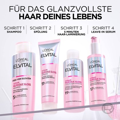Produktabbildungen aller Produkte aus der Reihe Elvital Glycolic Gloss