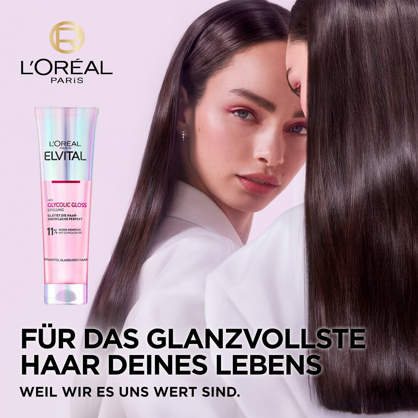 Elvital Glycolic Gloss Spüulung, Luma Grothe und Produktabbildung