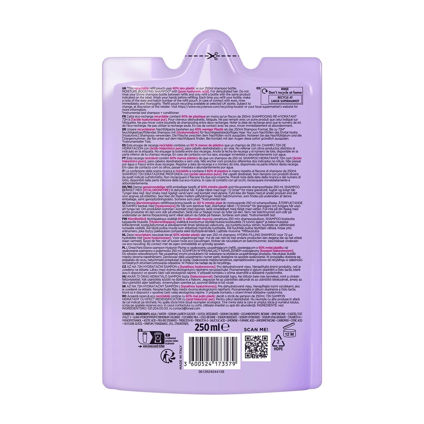 Hydra Hyaluronic 72H Feuchtigkeits-Auffüllendes Shampoo Nachfüllpack - Produkt Rückansicht