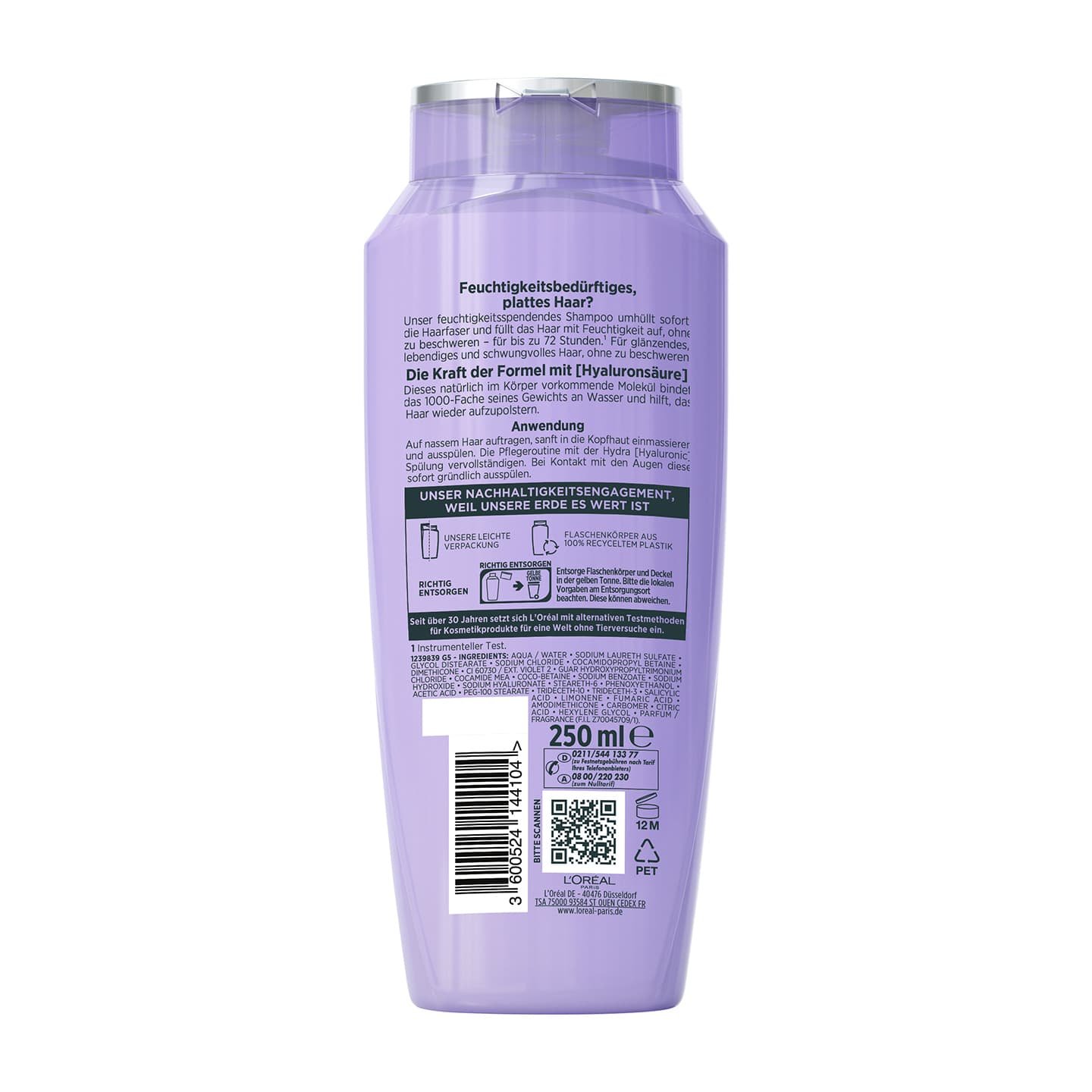 Abbildung mit Inhaltsstoffen des Elvital Hydra Hyaluronic Feuchtigkeit-Auffüllenden Shampoos