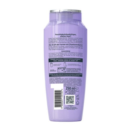 Abbildung mit Inhaltsstoffen des Elvital Hydra Hyaluronic Feuchtigkeit-Auffüllenden Shampoos