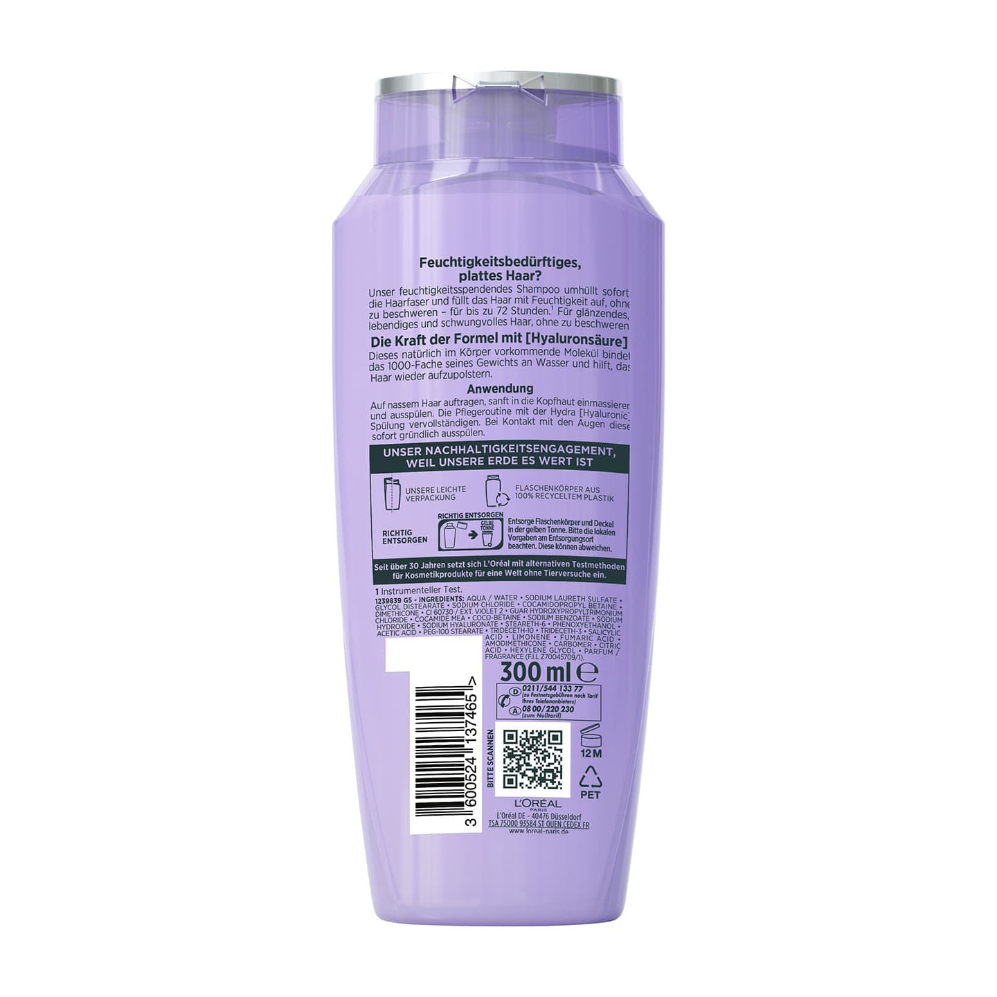 Abbildung mit Inhaltsstoffen des Elvital Hydra Hyaluronic Feuchtigkeit-Auffüllenden Shampoos