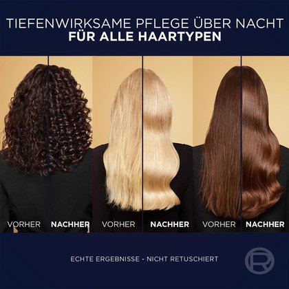 Vorher und Nachher Ergebnis aller Haartypen mit dem Öl Magique Midnight Serum