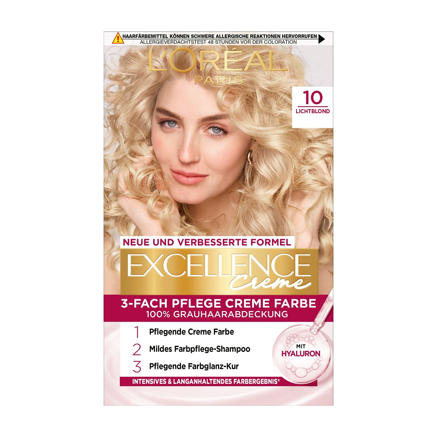 Blonde Haare Lichtblond 10 Excellence Creme Produktabbildung vorne