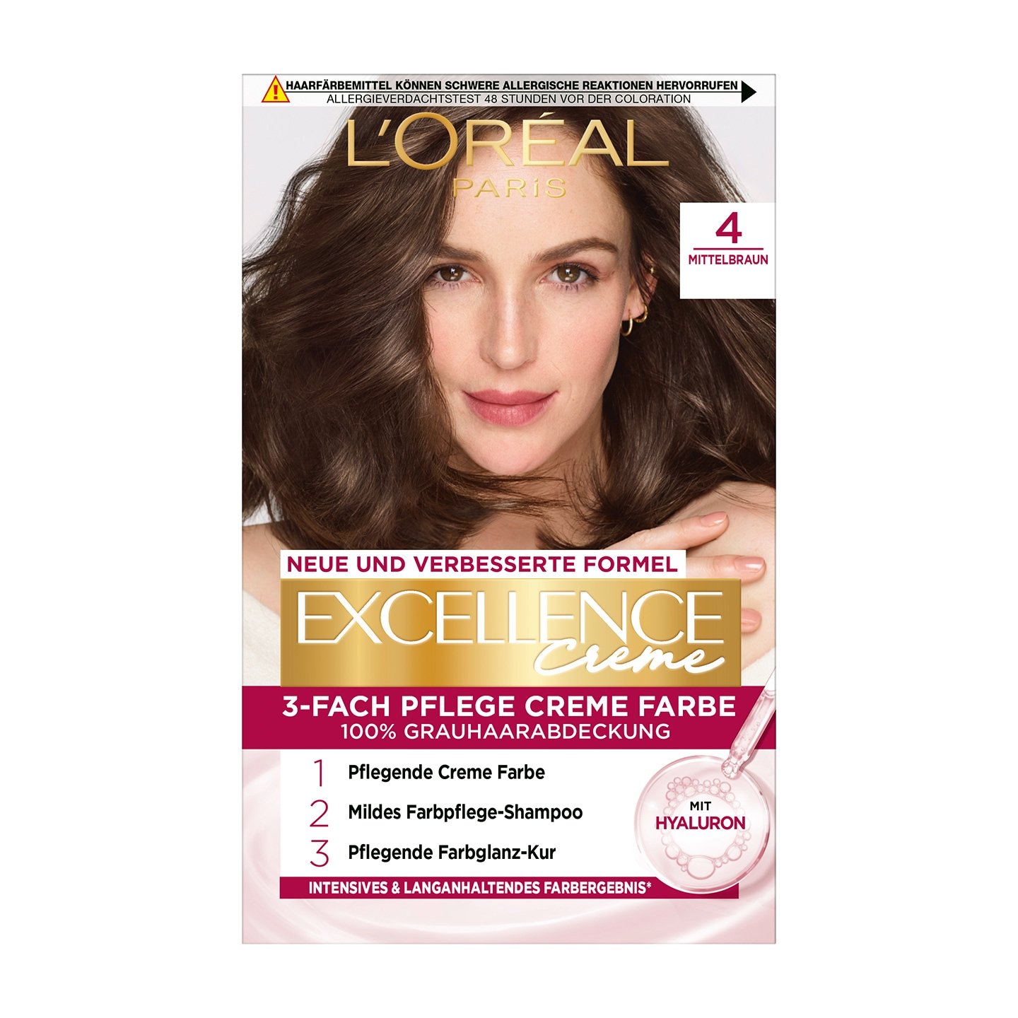 Braune Haare Mittelbraun 4 Excellence Creme Produktabbildung vorne