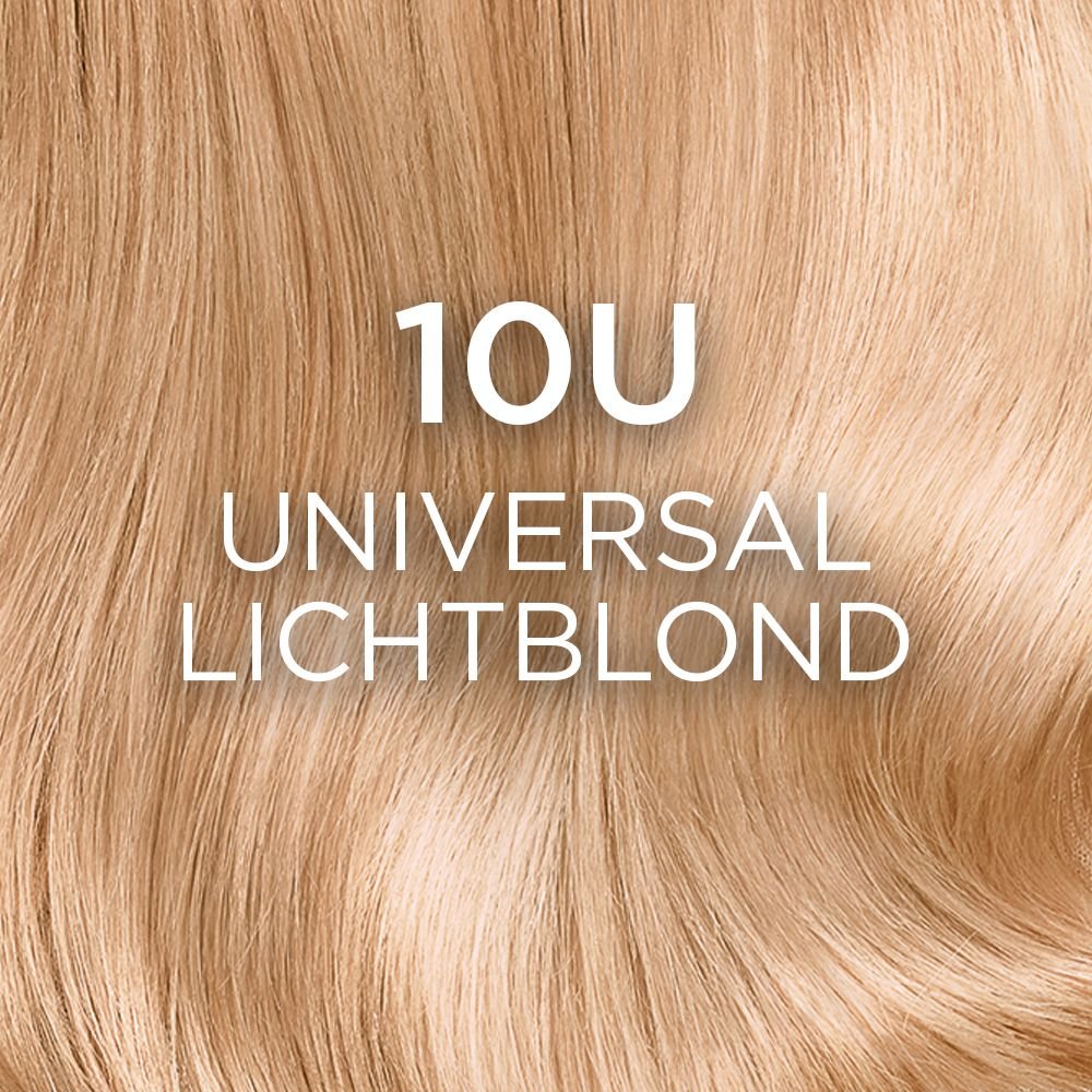 Detailaufnahme einer colorierten Haarsträhne in der Nuance 10U Universal Lichtblond
