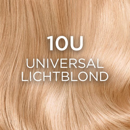 Detailaufnahme einer colorierten Haarsträhne in der Nuance 10U Universal Lichtblond