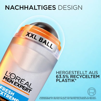 Detailansicht des Deorollers mit Text zum nachhaltigen Design aus recyceltem Plastik.