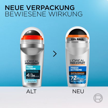 Vergleich von altem und neuem Verpackungsdesign des Fresh Extreme Deorollers.