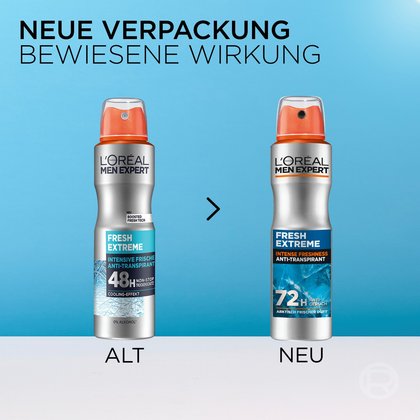 Vergleich von altem und neuem Verpackungsdesign des Fresh Extreme Deosprays.