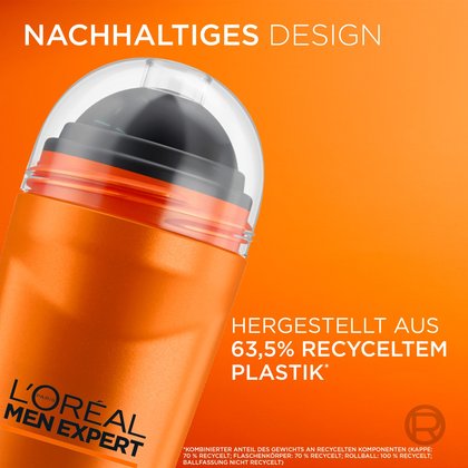 Detailansicht des Deorollers mit Text zum nachhaltigen Design aus recyceltem Plastik.