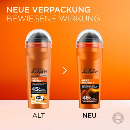 Vergleich von altem und neuem Verpackungsdesign des Heat Protect Deorollers (100 ml).