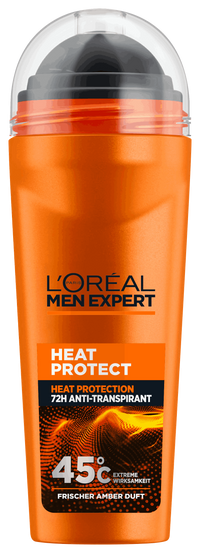 L'Oréal Men Expert Heat Protect Deoroller in der orangefarbenen 100ml Flasche.