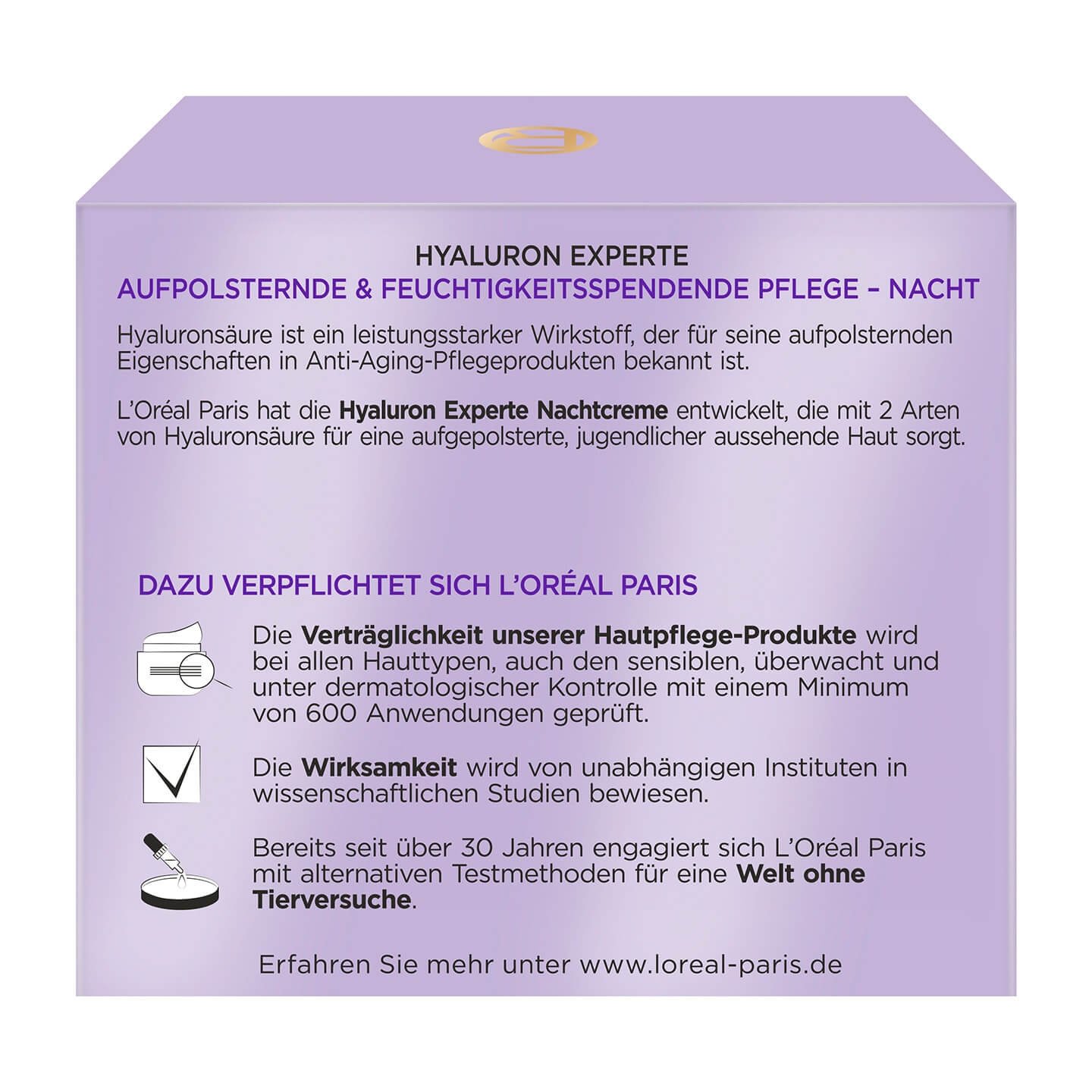 Hyaluron Experte Aufpolsternde & Feuchtigkeitsspendende Nachtcreme & Maske Rückseite