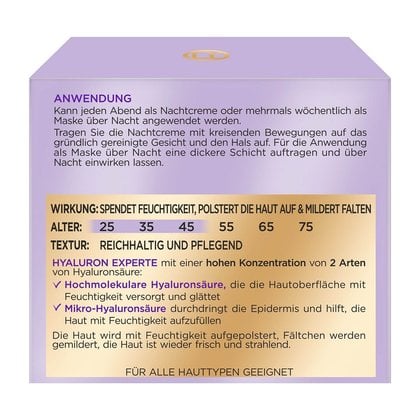 Hyaluron Experte Aufpolsternde & Feuchtigkeitsspendende Nachtcreme & Maske Seitenansicht
