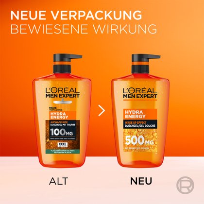 Vergleich des alten und neuen Flaschendesigns der 1L Hydra Energy Flasche.