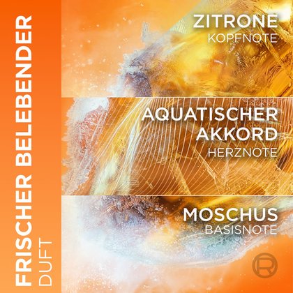Duftpyramide des frischen Dufts mit Zitrone, aquatischem Akkord und Moschus.