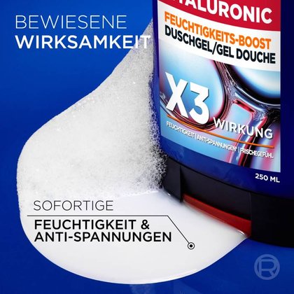 Darstellung der Wirksamkeit des Men Expert Hydra Hyaluronic Feuchtigkeits-Boost Duschgels