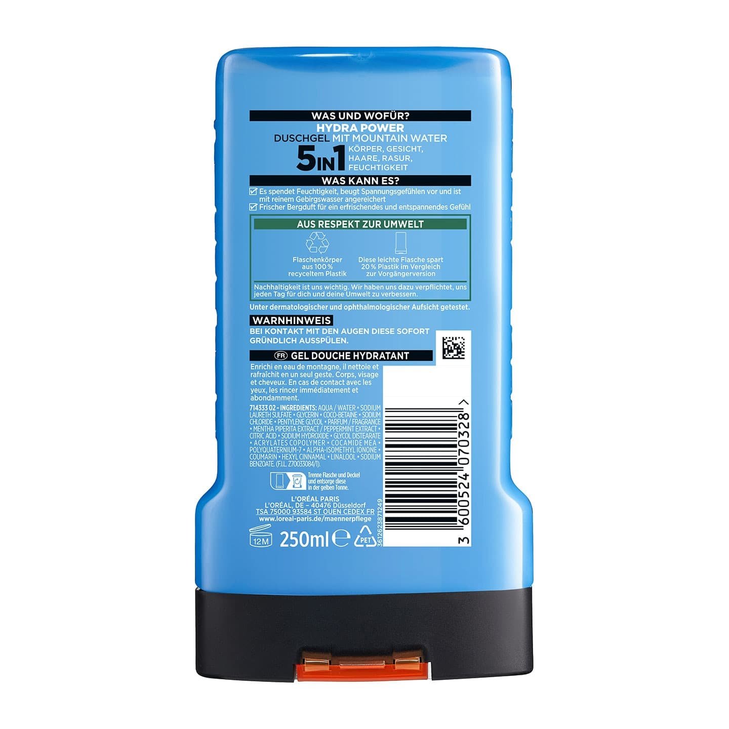 Hydra Power Mountain Water Duschgel Rückseite