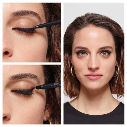 Anwendung des Eyeliners - drei Bilder mit Augenlidern & Gesicht einer Frau