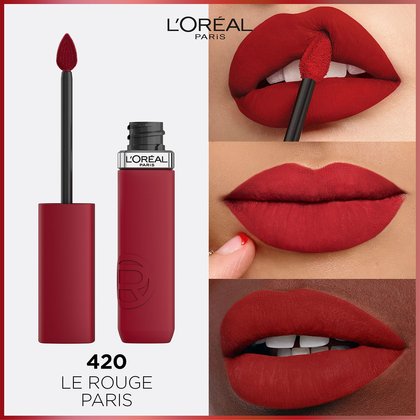 Infaillible Matte Resistance 420 Rouge Paris - Produkt geöffnet mit Anwendungsbeispielen